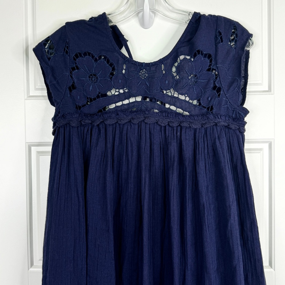 FREE PEOPLE Cutwork Tee Maxi Dress NEW Size XS Evening Eclipse Midnight Blue - Picture 4 of 11